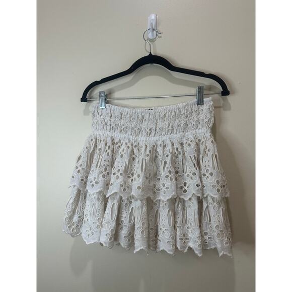 Free People Eyelet Mini Skirt Sz S 100% Cotton White Short Maxi MSRP $128 - Picture 3 of 8